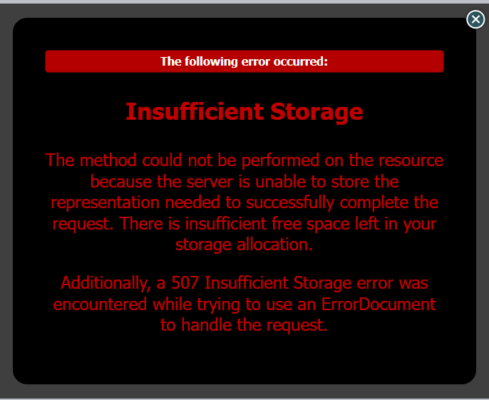 507 insufficient storage error WordPress